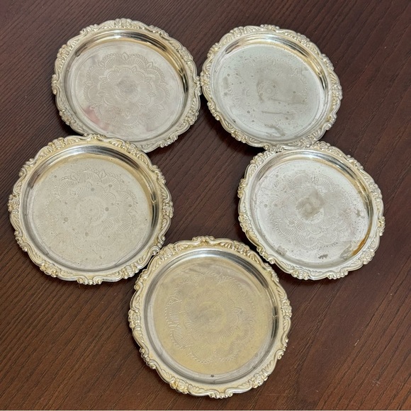 Silver Plated Coasters 5 Pieces tarnished but still good - Picture 8 of 10